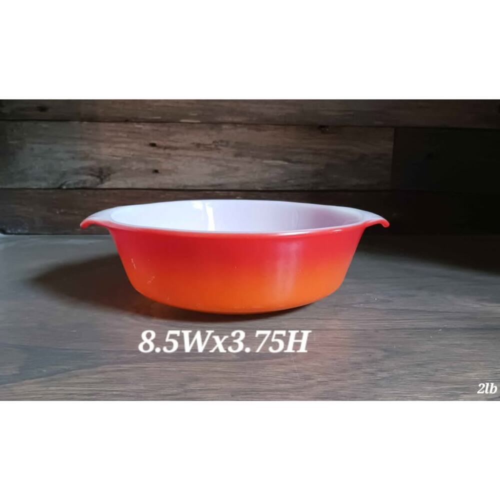 Vintage Anchor Hocking Fire King Glass Casserole Sunset Flame Red Orange